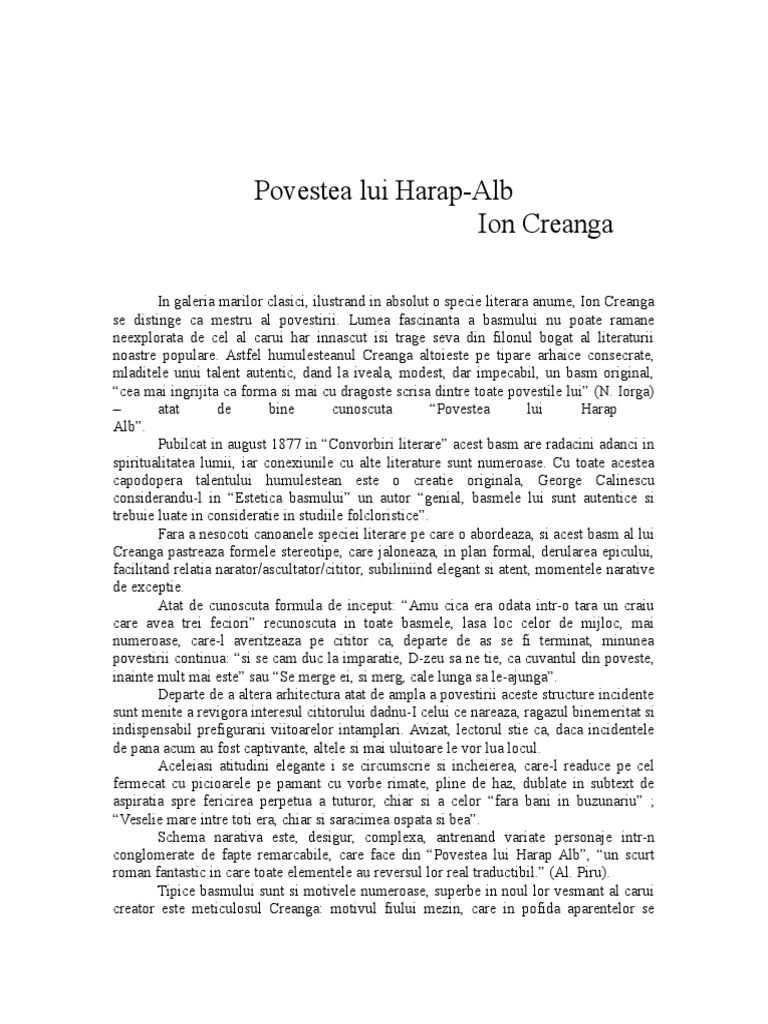 Citate Din Harap Alb Harap Alb - Rezumat