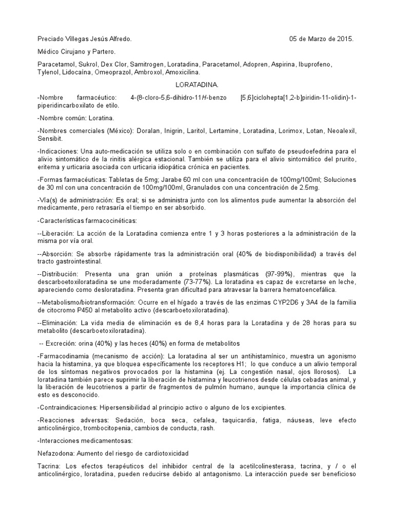 Información sobre Loratadina y Lertamine | PDF | Drogas | Ciencias ...