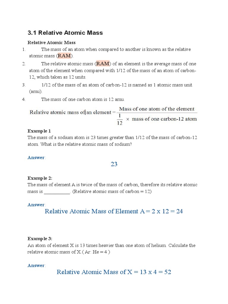 Understanding Relative Atomic Mass | PDF | Mole (Unit) | Gases