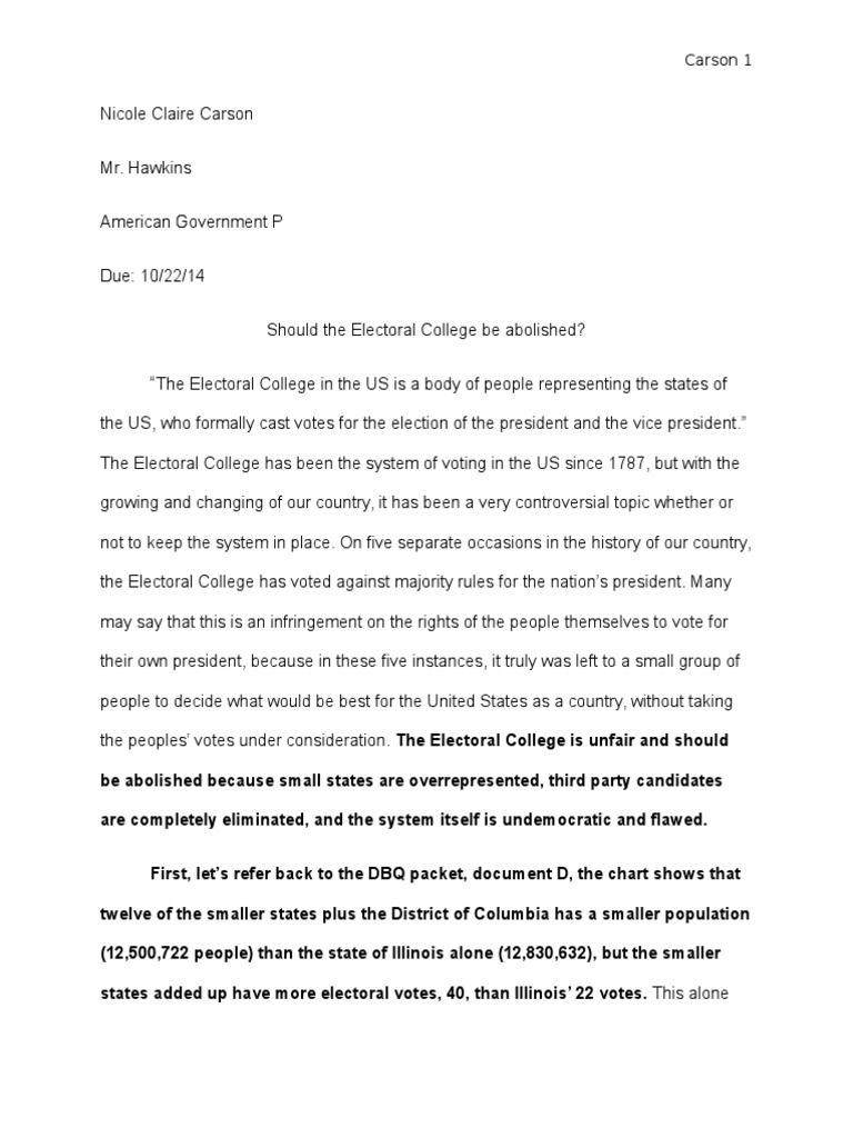 Electoral College DBQ | PDF | Voting | Elections