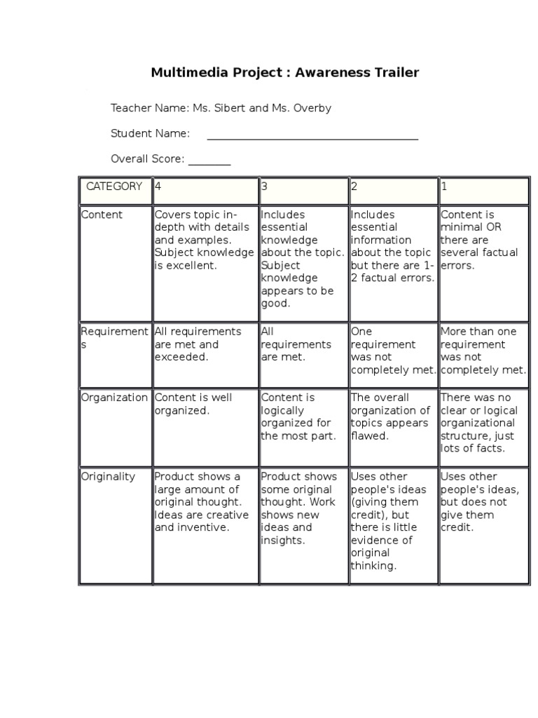 Video Rubric PDF