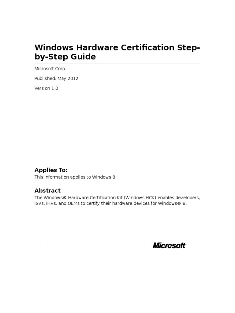 Hardware Certification Step by Step Guide Microsoft Windows Server