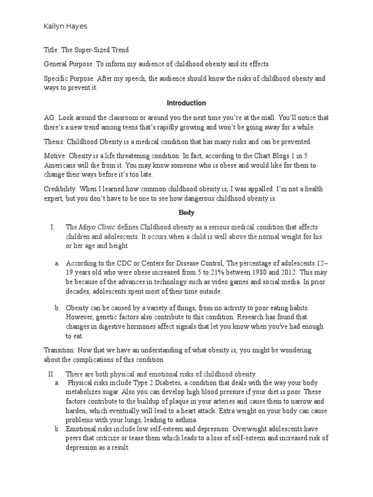 Informative speech on childhood obesity image