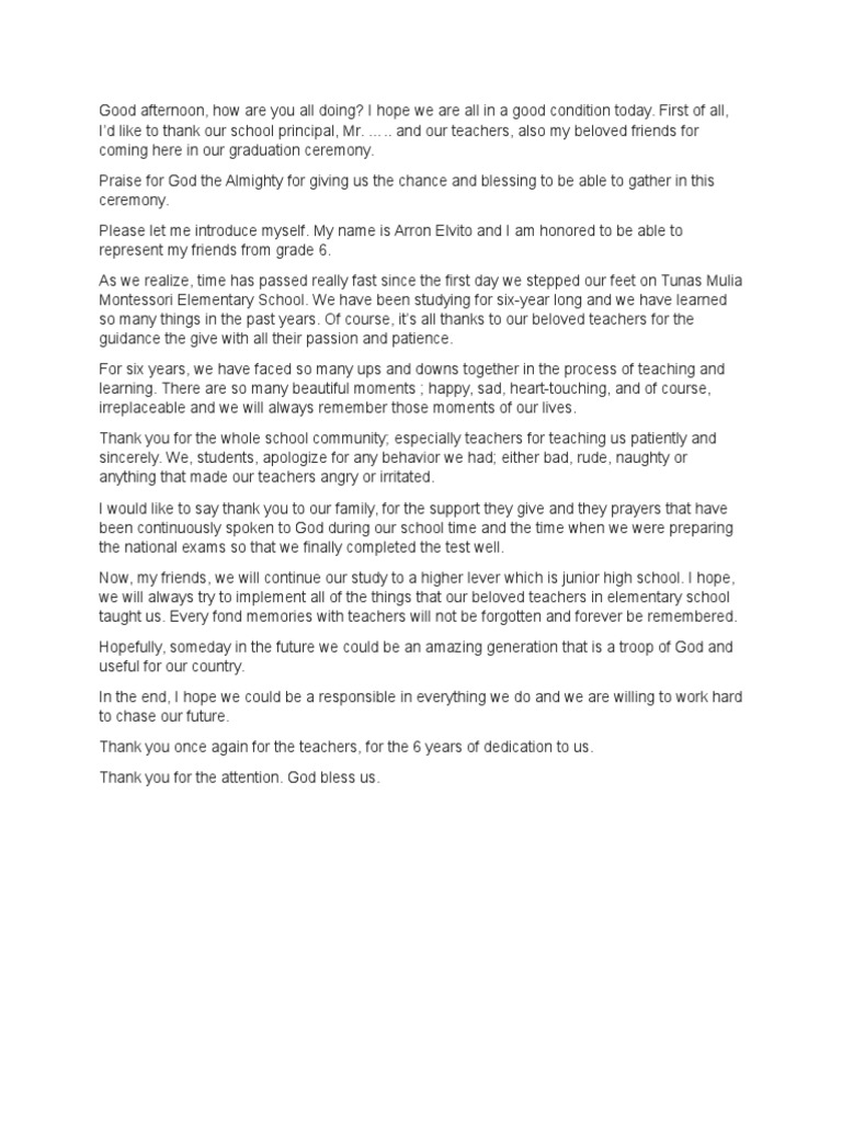 Thank You Speech For Teachers On Graduation