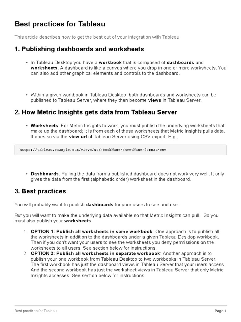 Tableau Integration Best Practices | PDF | Desktop Environment | Server ...