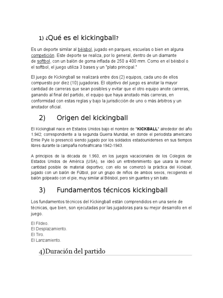 Fundamentos y Origen del Kickingball | PDF | Reglas y regulaciones ...