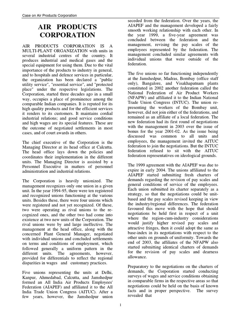 04Case Study On Air Products Corporation PDF Trade Union Negotiation