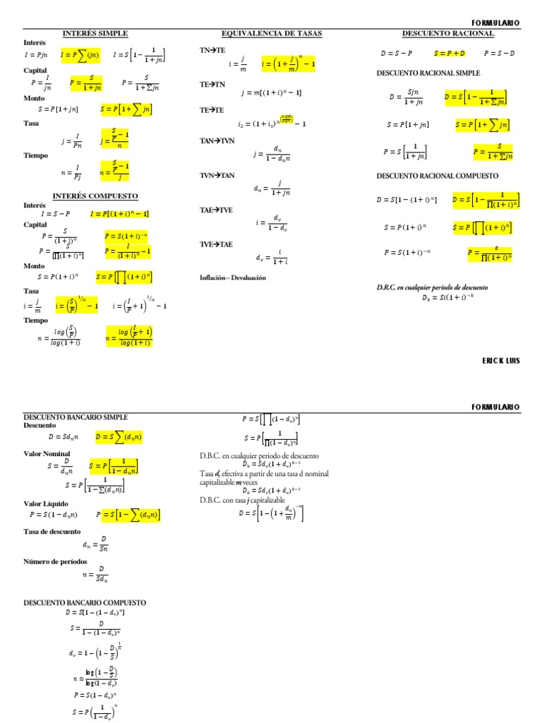 Fórmulas de Matemáticas Financieras 1 | PDF | Finanzas Matemáticas ...