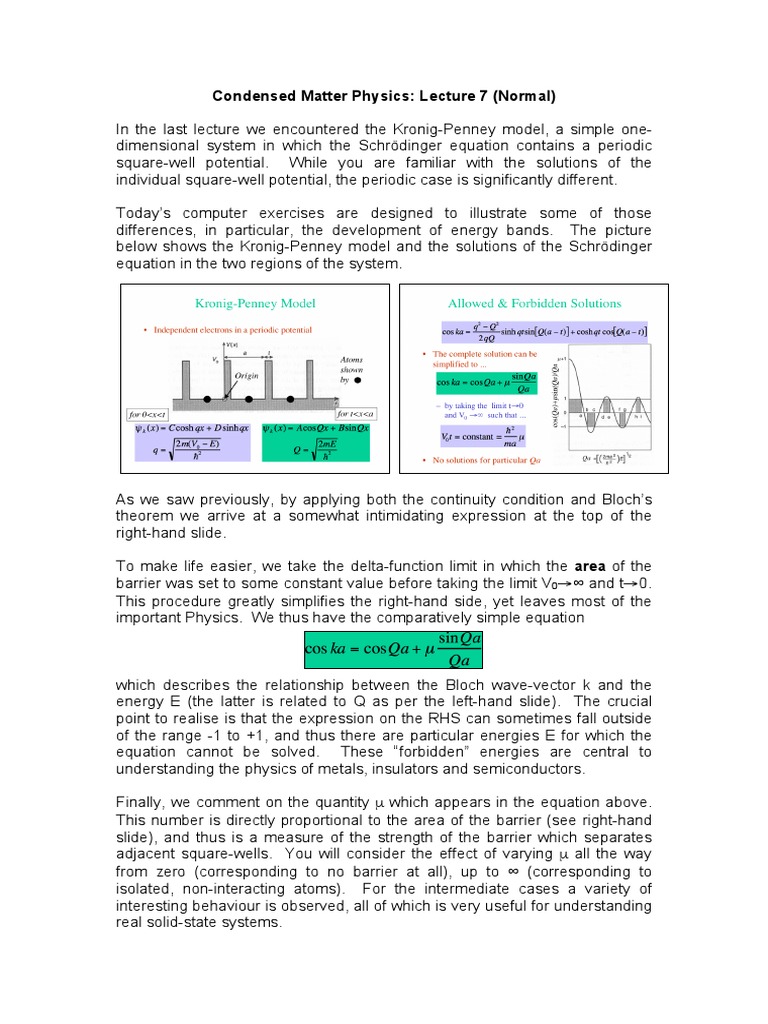 Kronig Penny Model Matlab Code Pdf Theoretical Physics