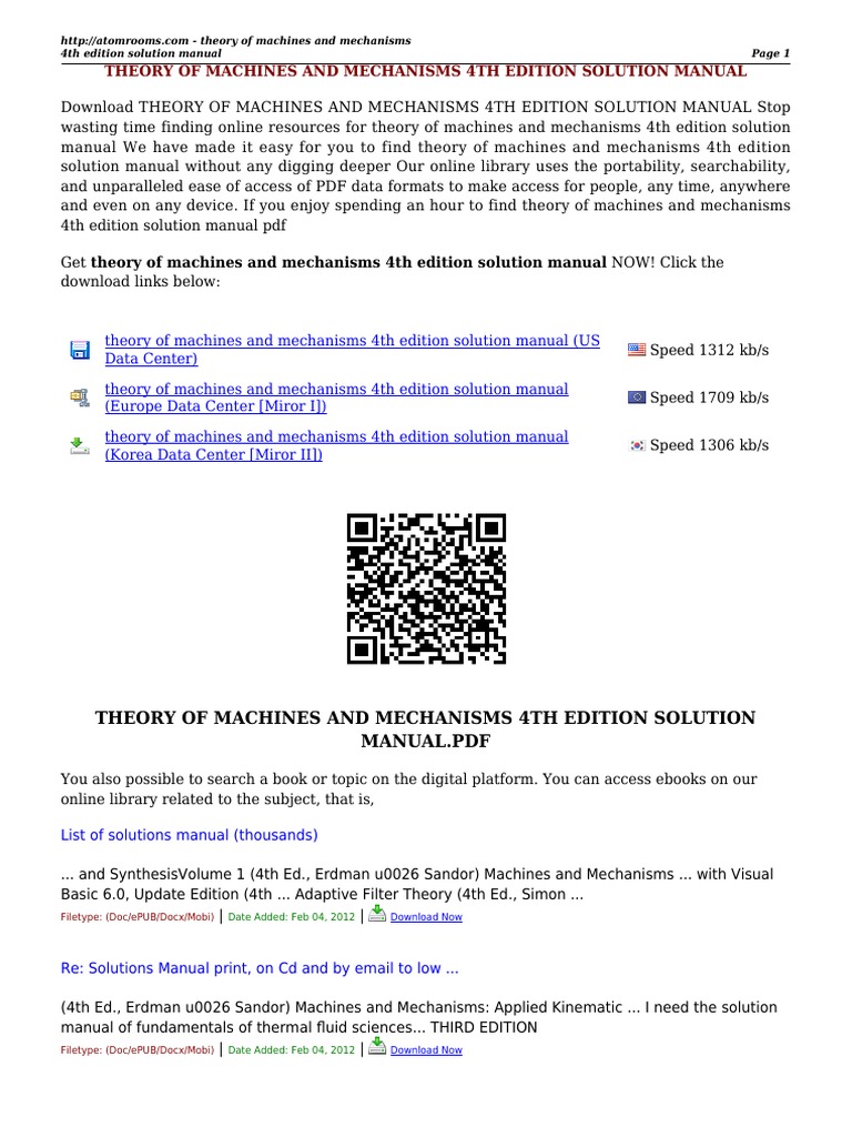 Theory Of Machines And Mechanisms 4th Edition Solution Manual
