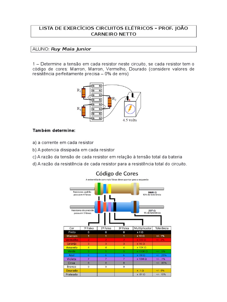 Exercícios de Circuitos Elétricos | PDF | Resistor | Circuitos em série ...
