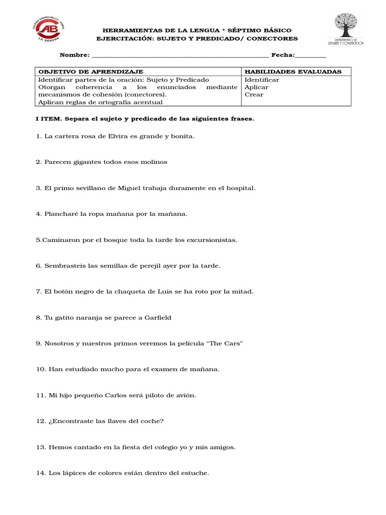 Guía Ejercitación Sujeto Predicado