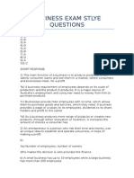 Business Exam Style Questions and Short Responses