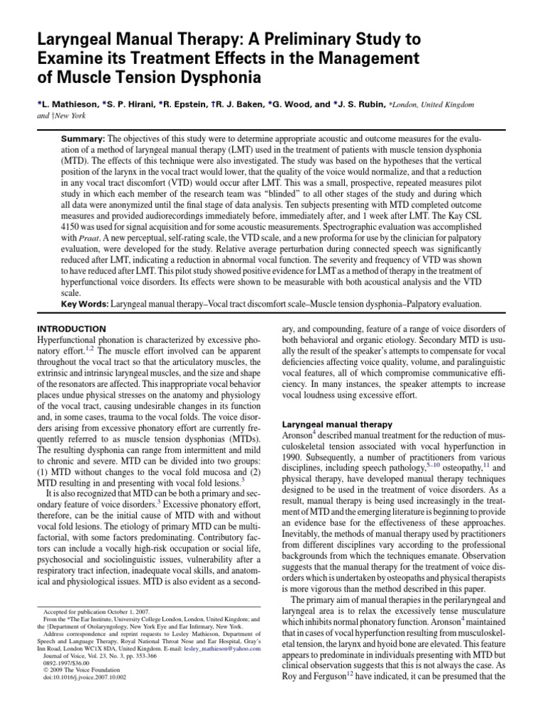 Seminario Laryngeal Manual Therapy PDF Larynx Medicine