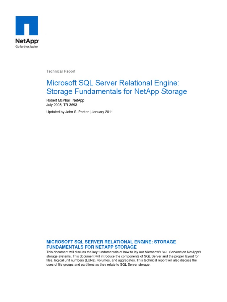 Microsoft SQL Server Relational Engine: Storage Fundamentals For NetApp ...