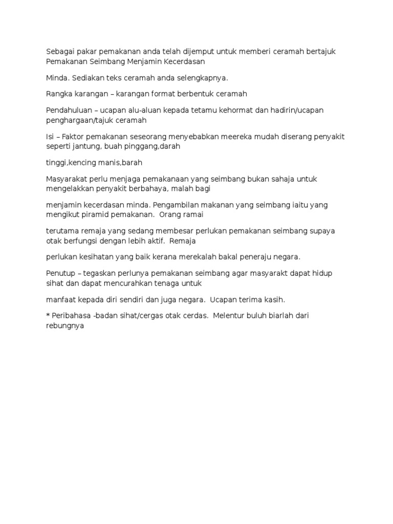 Teks Ceramah Kesihatan Pdf