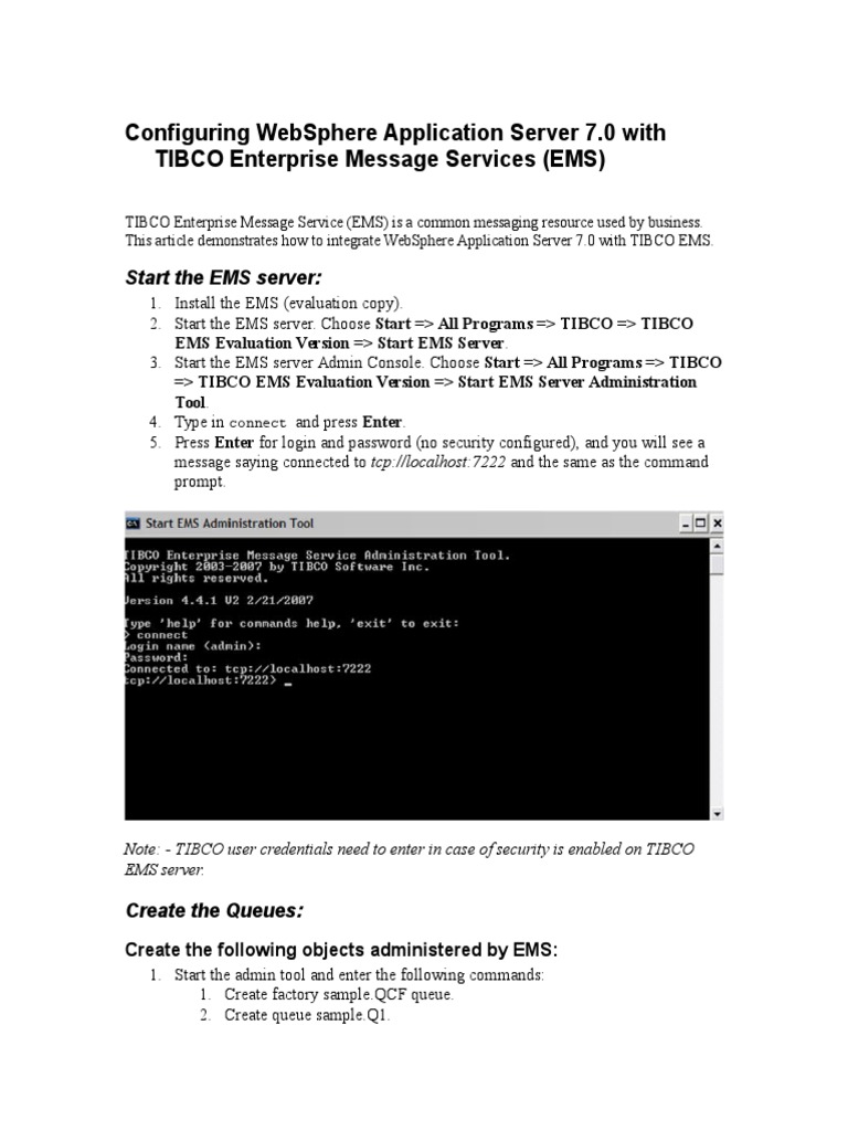 Integrating WAS7 with TIBCO EMS | PDF