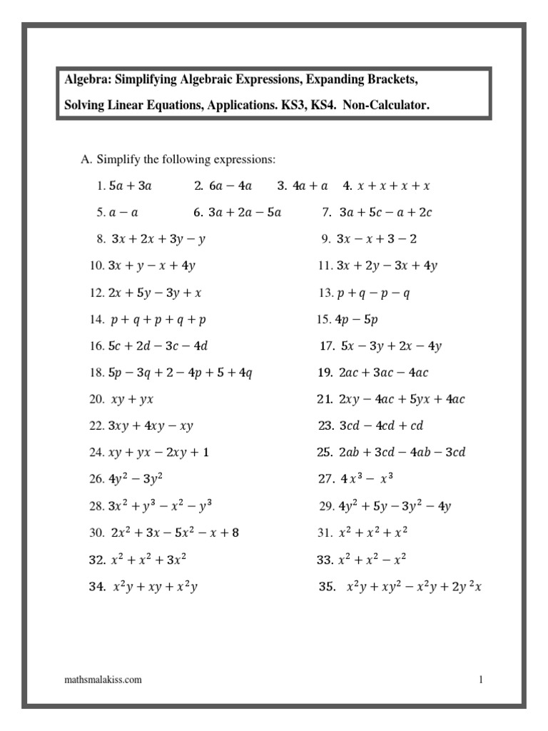 Simplifying Expressions expanding Brackets And Simplifying solving