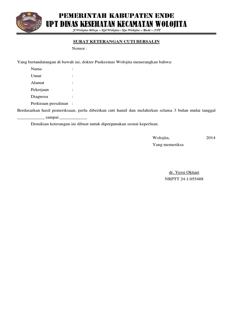 Surat Keterangan Cuti Bersalin