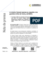 El Director General Expresa Su Respaldo A Los Guardias Civiles de Ceuta y de Melilla