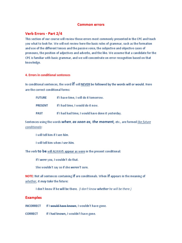 Common Conditional Sentence Errors | PDF | Verb | English Language