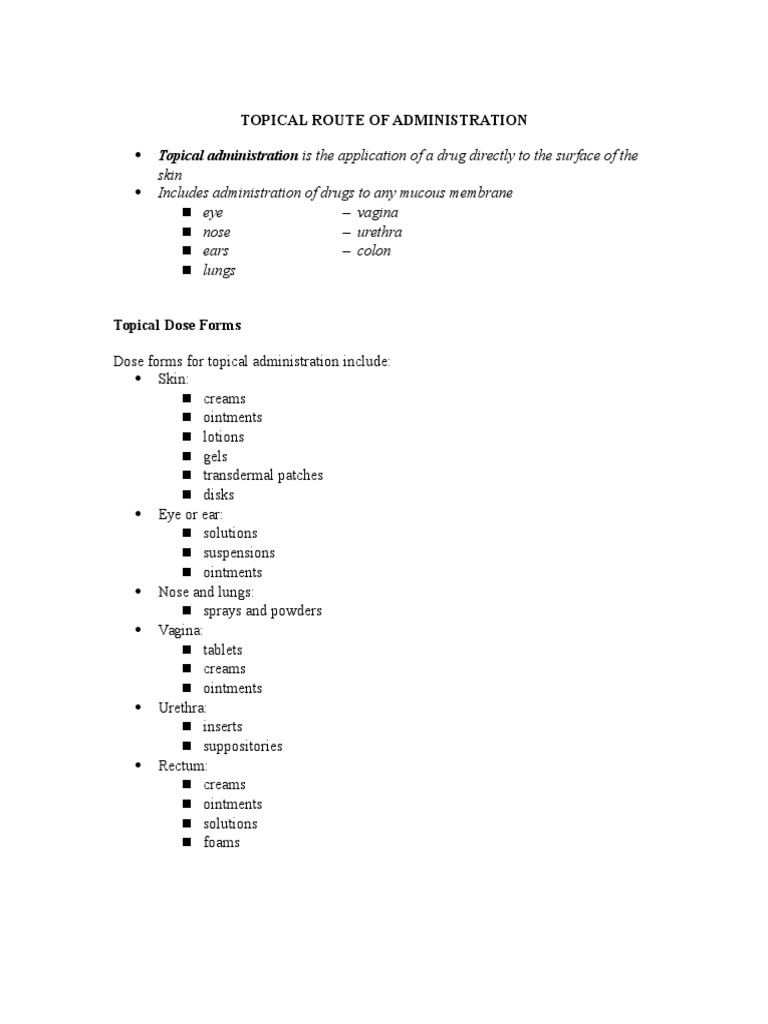 Topical Drug Administration Overview | PDF | Topical Medication ...