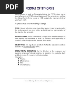 Format of Synopsis