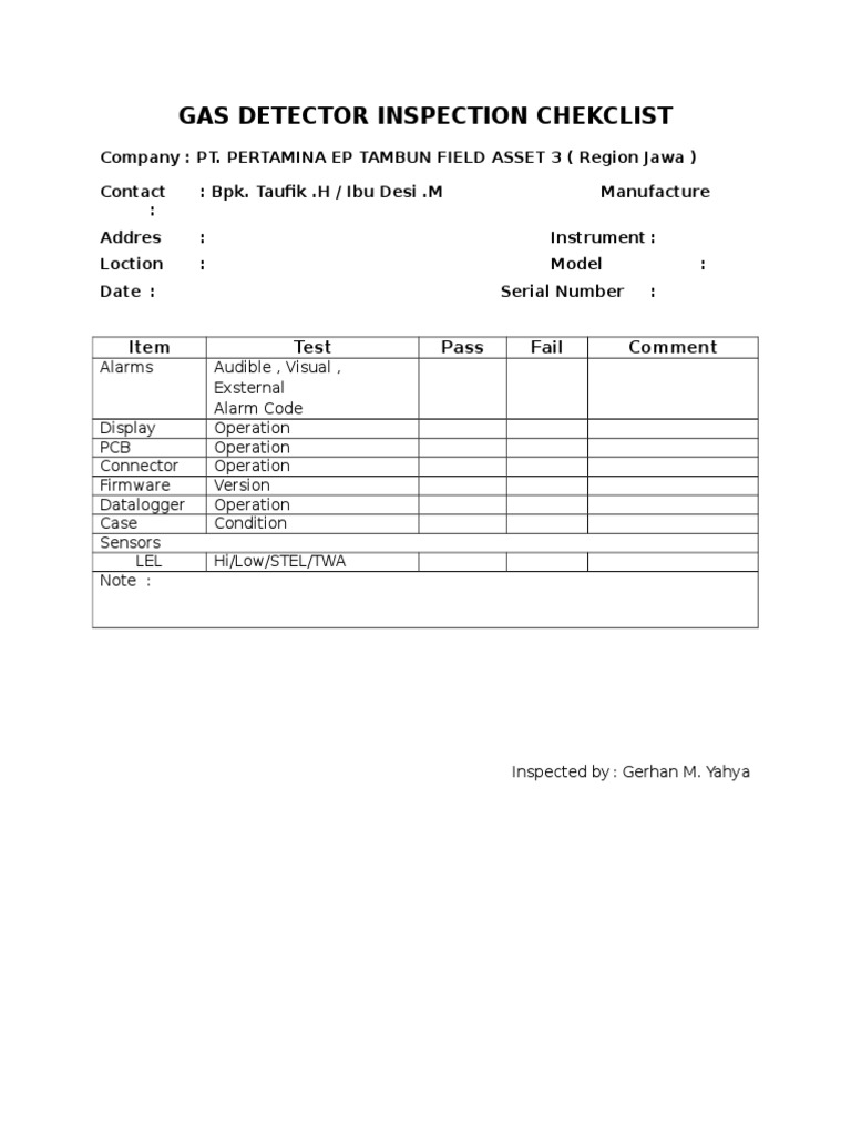 Gas Detector Checklist for Technicians | PDF