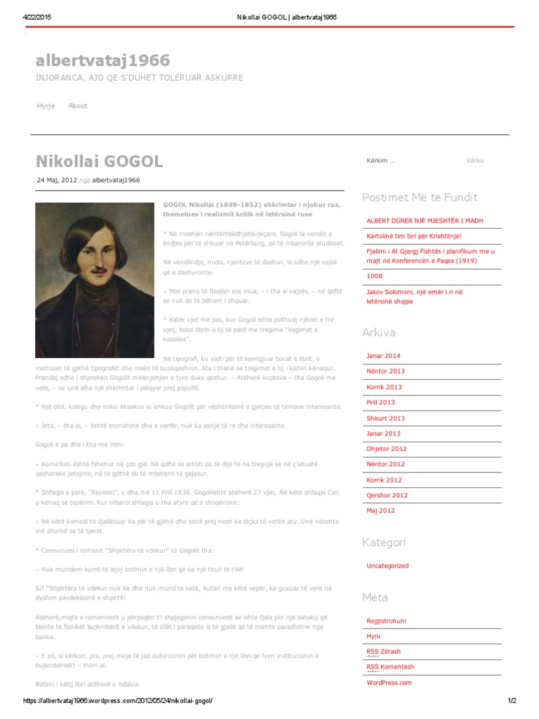 Nikollai GOGOL - Albertvataj1966 | PDF