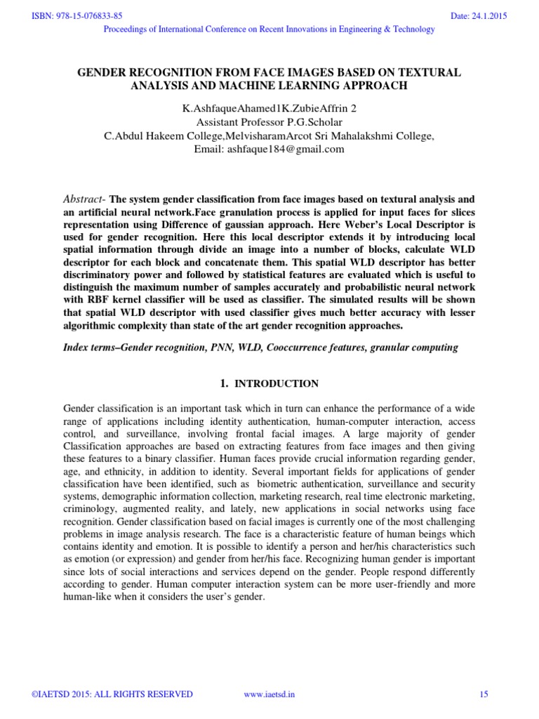 Gender Recognition From Face Images Based On Textural PDF | PDF ...