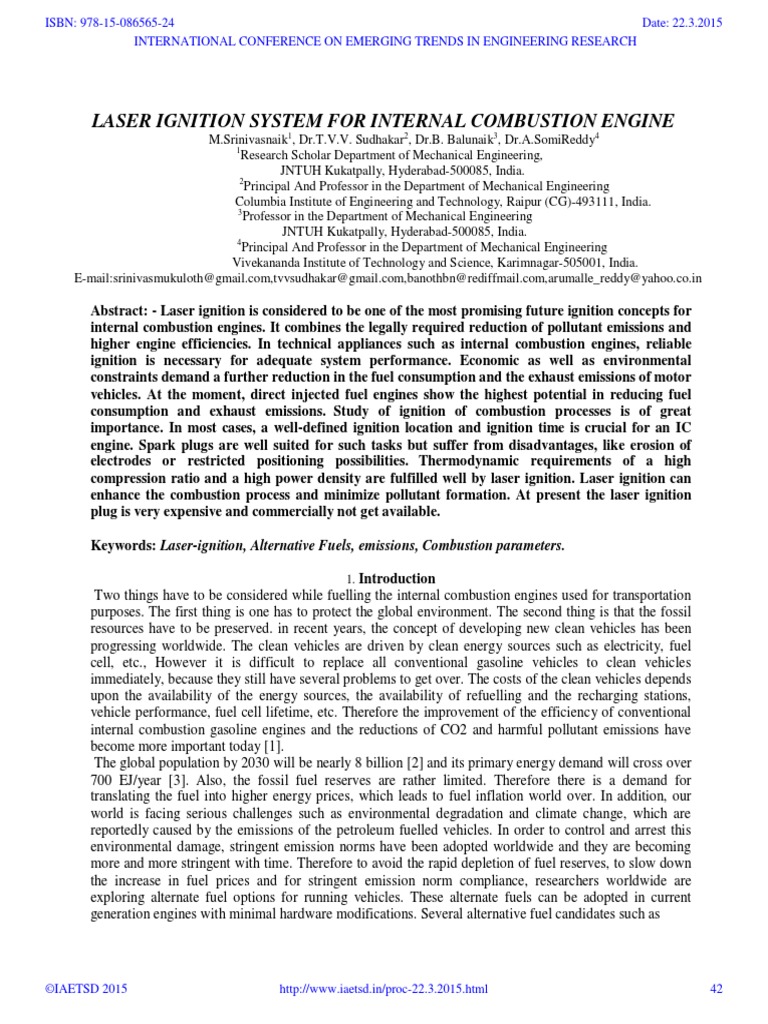 Laser Ignition System For Internal Combustion Engine PDF Combustion