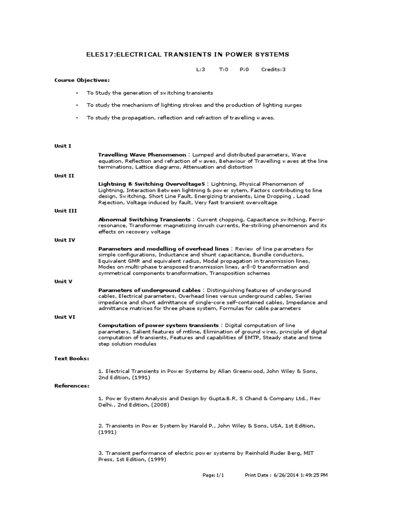 Syllabus ELE517 | PDF | Transmission Line | Electric Power System
