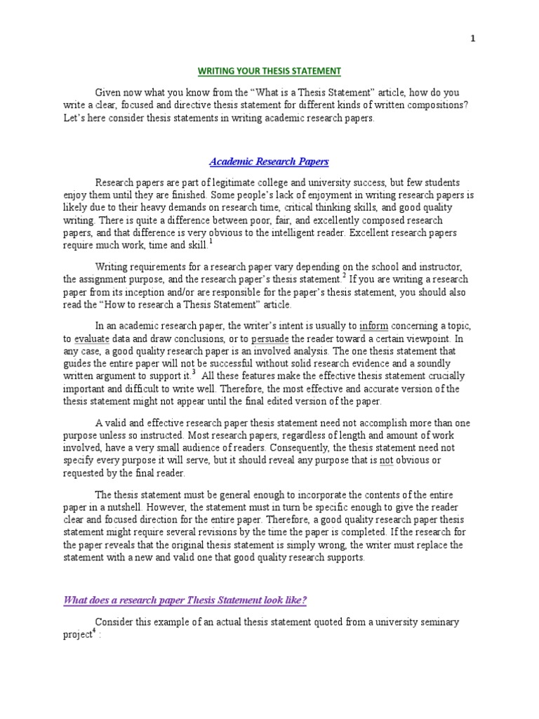 Thesis Statement Examples For Research Papers
