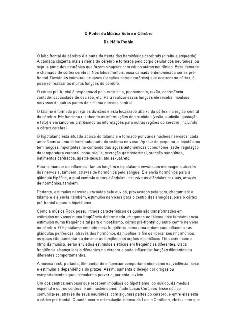 Efeitos da Música no Cérebro Humano | PDF | Telencéfalo | Hipotálamo