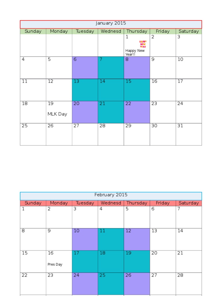2015 Monthly Calendar with Holidays | PDF