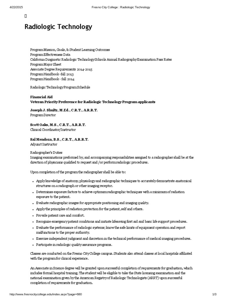 Fresno City College Radiologic Tech Program | PDF | Radiology | Medical ...
