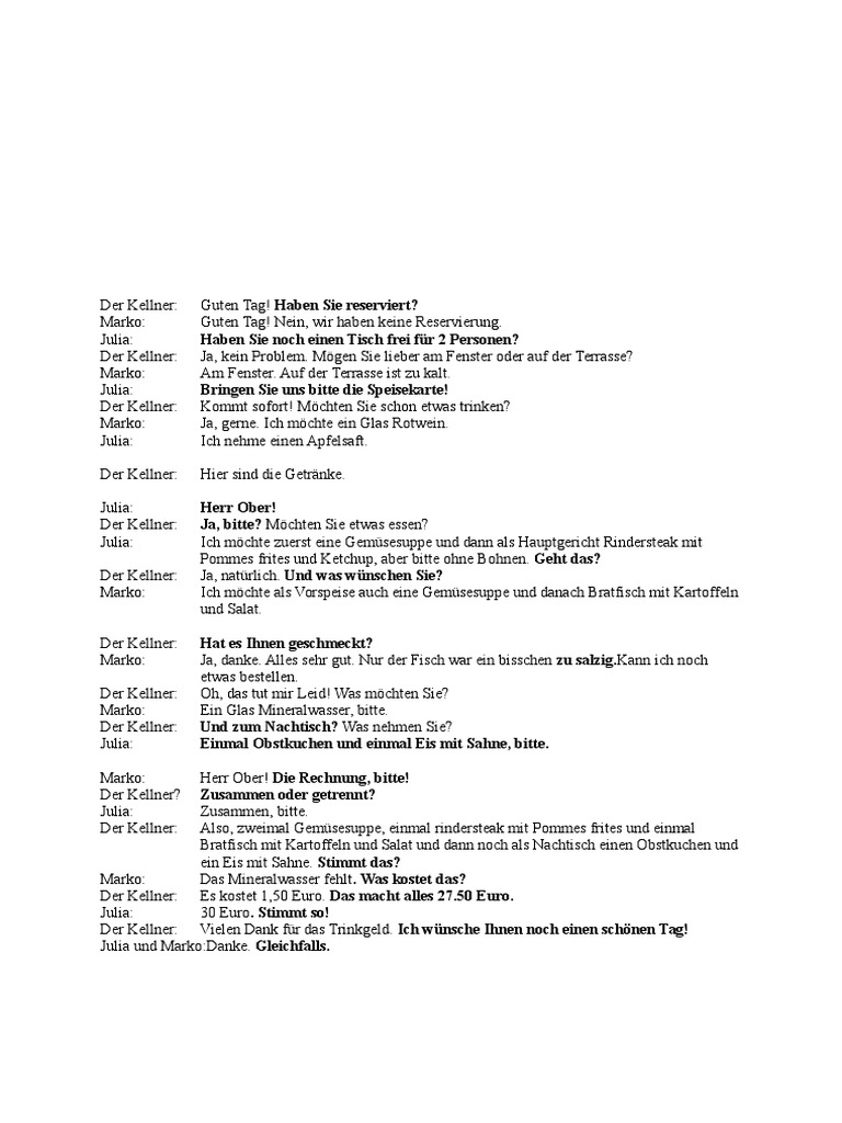 Dialog Im Restaurant | PDF