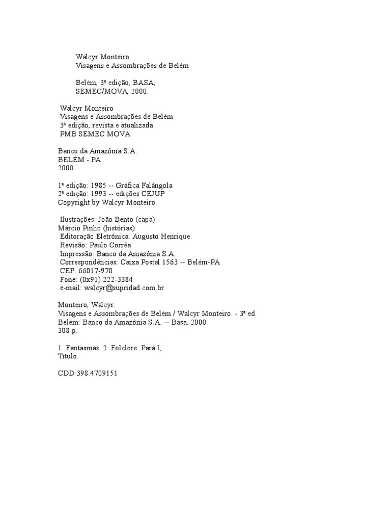 Visagens E Assombracoes de Belem, de Walcyr Monteiro PDF Lobisomens Science
