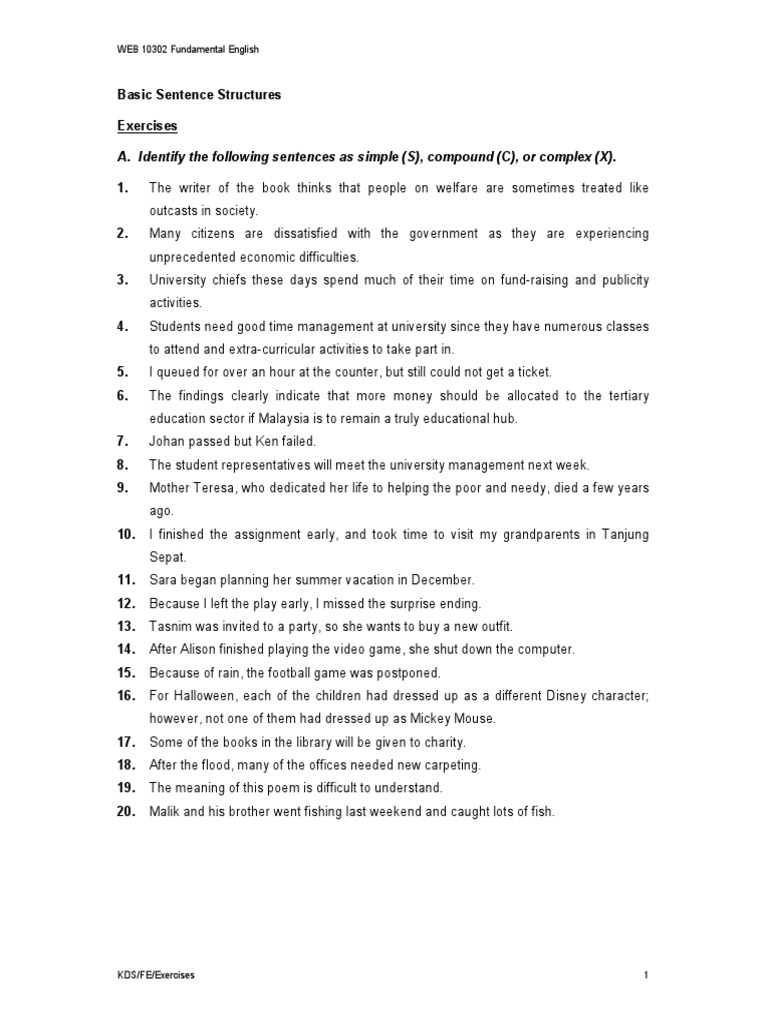 Basic Sentence Structure | PDF