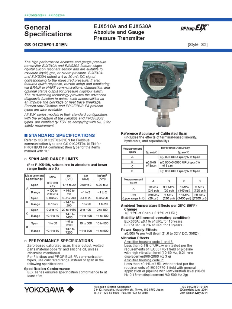 Датчик давления yokogawa ejx530a