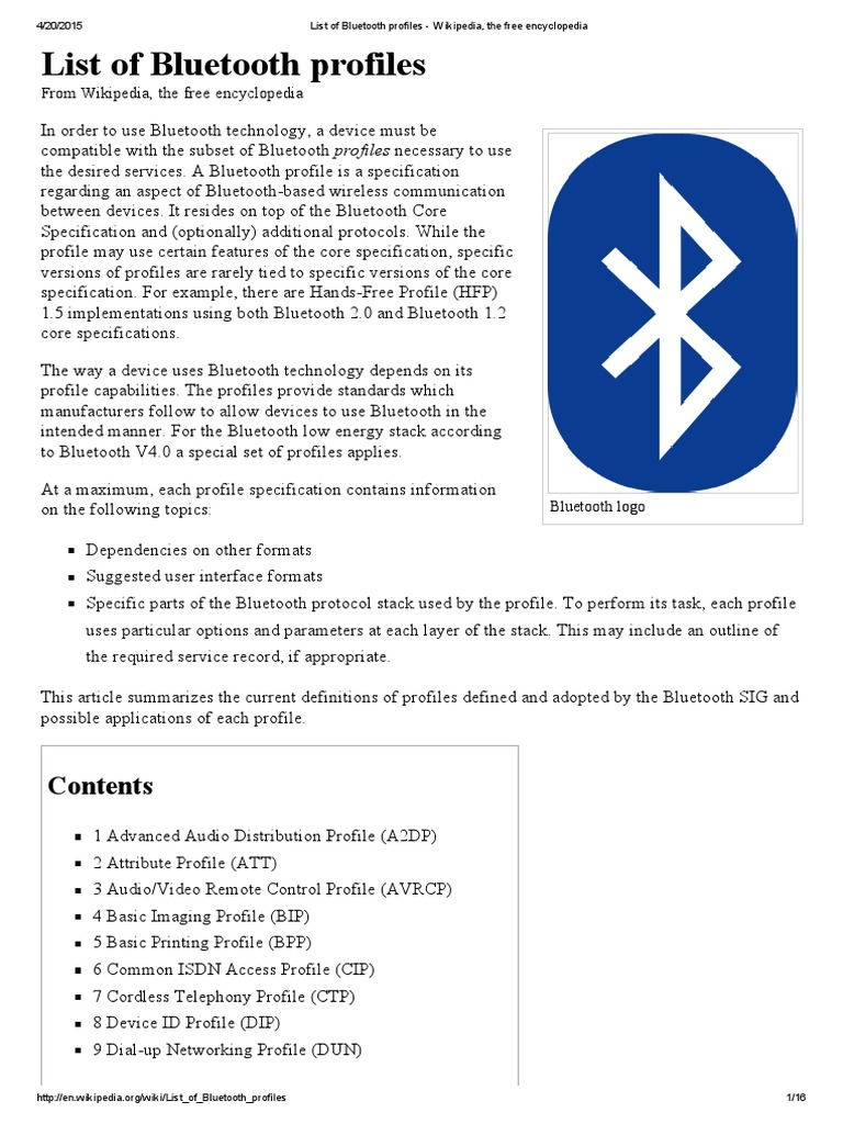 List of Bluetooth Profiles Wikipedia, The Free Encyclopedia