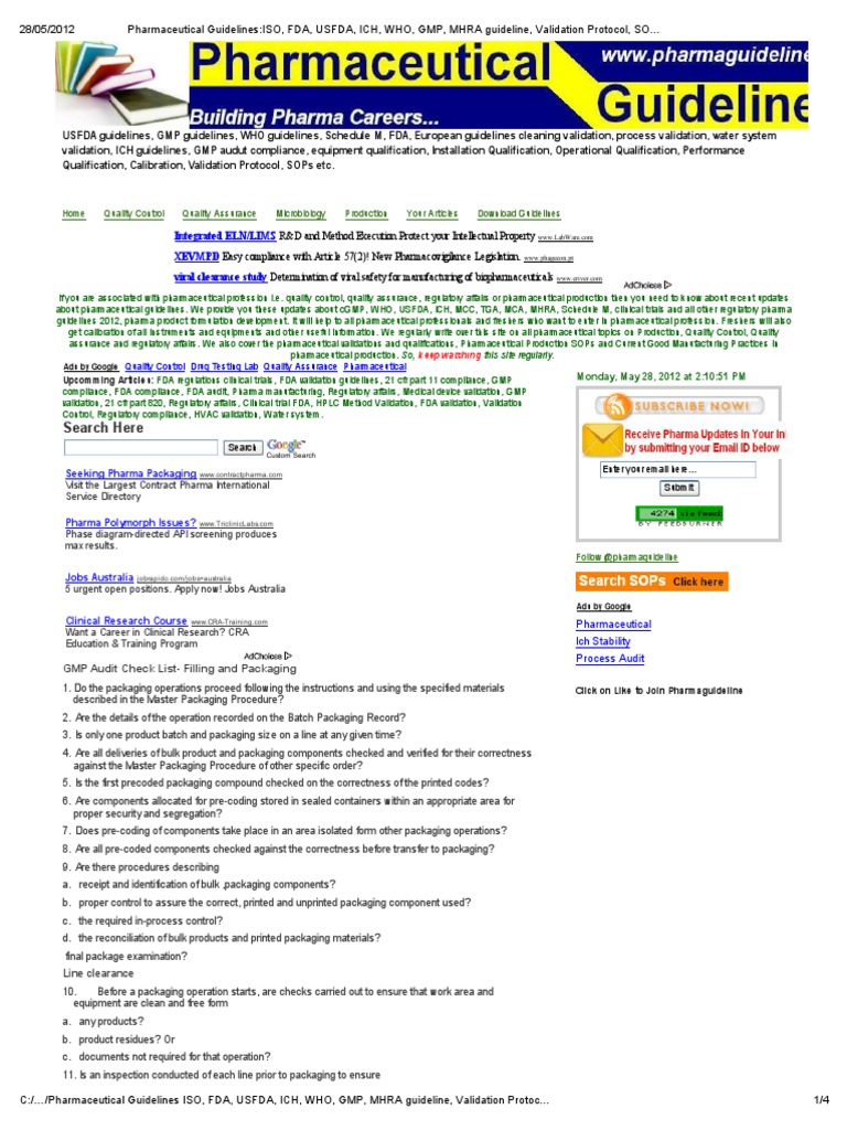 Pharmaceutical Guidelines_ISO, FDA, USFDA, ICH, WHO, GMP, MHRA