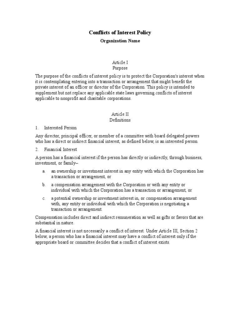 Conflicts of Interest Policy Overview | PDF | Conflict Of Interest ...