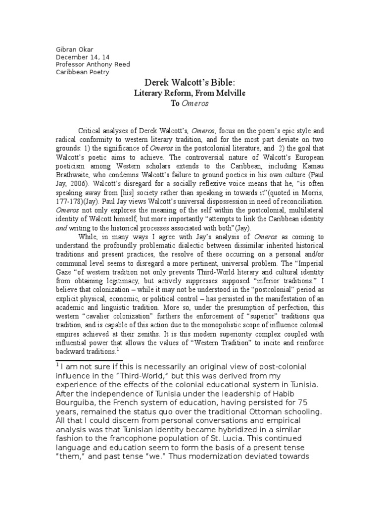 Derek Walcott's Bible Literary Reform, From Melville To "Omeros" PDF