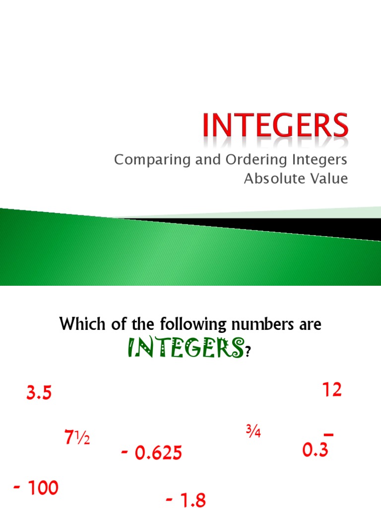 Comparing and Ordering Integers Absolute Value PDF