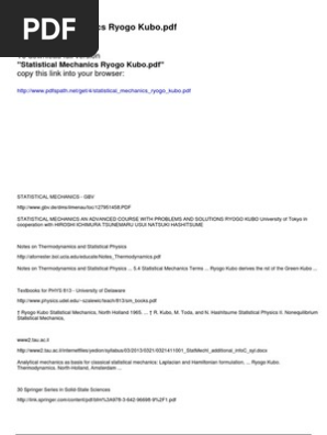 Statistical Mechanics Ryogo Kubo | PDF | Statistical