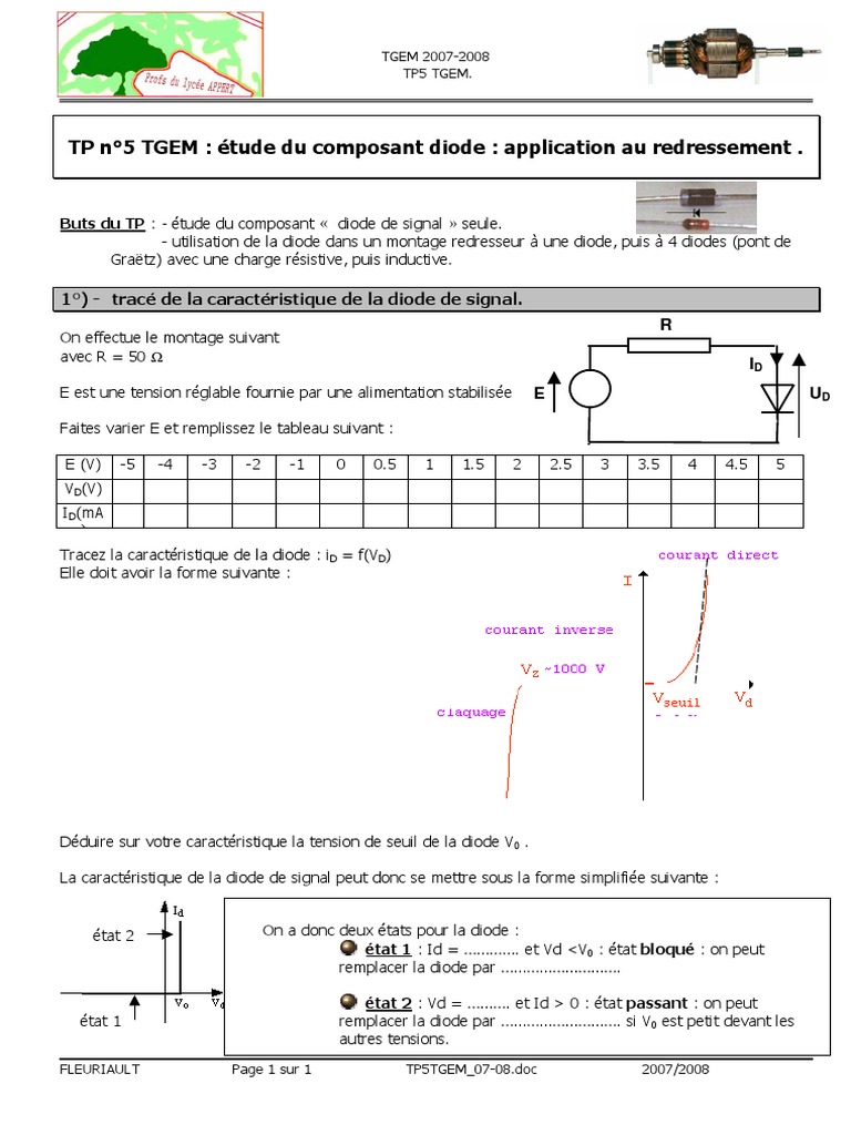 Les Diodes Et Leurs Applications Tp Corrigé TP Diode | PDF | Redresseur | Diode