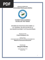 Informe de Investigación Sobre La Ley General de Educación 66-97 Sus Modificaciones y Actualizaciones