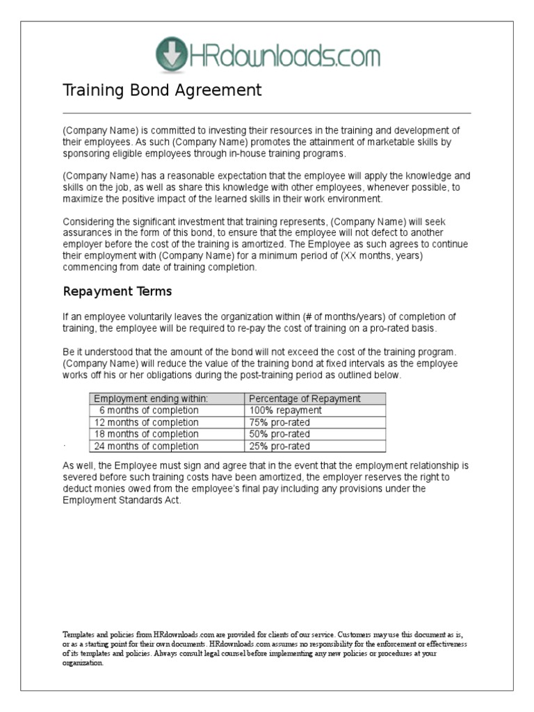 Training Bond Agreement  PDF  Bonds (Finance)  Employment Regarding training agreement between employer and employee template