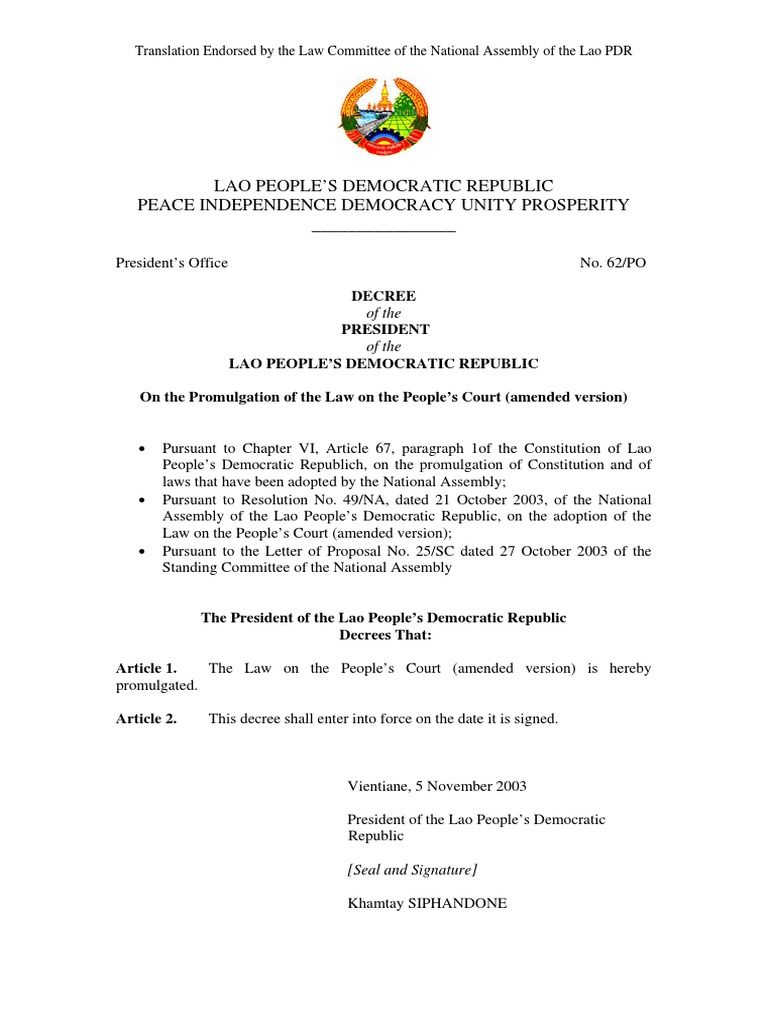 Law on the People's Court in Laos | PDF | Supreme Courts | Appeal